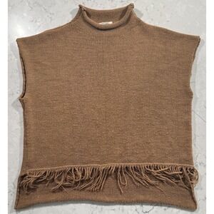 TWO WAY Italy Turtleneck Sweater Vest Womens One Size U Brown Reversible Fringe